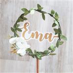 Cake Topper Aro de hojas, flores y nombre 13cm